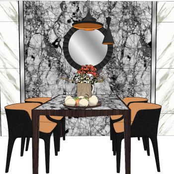 现代北欧轻奢方形餐桌
