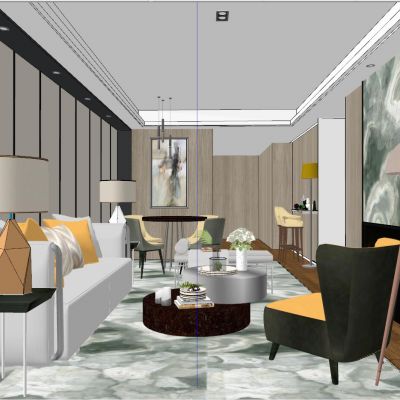 后现代港式轻奢客厅SU模型