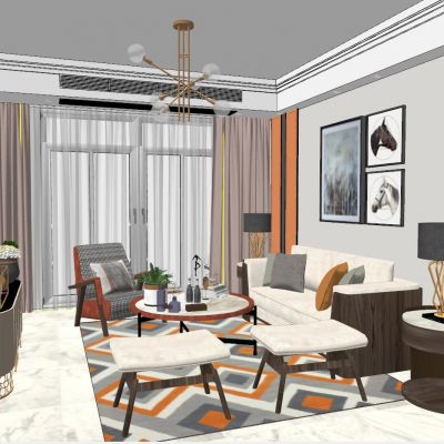 后现代港式北欧风轻奢客厅