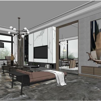 后现代港式北欧新中式客厅