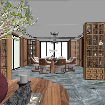 新中式现代低奢圆形餐桌椅