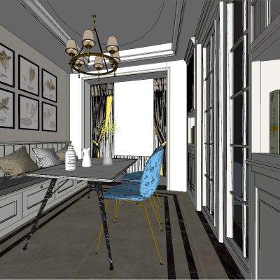 简欧餐桌SU模型