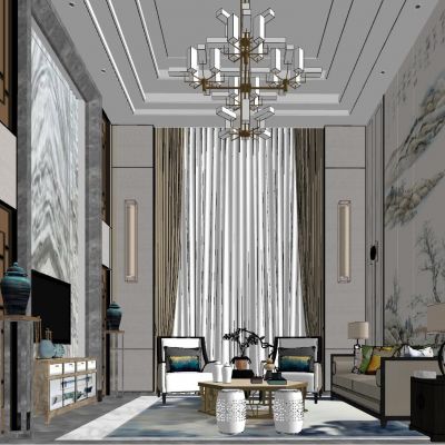 新中式别墅客厅SU模型