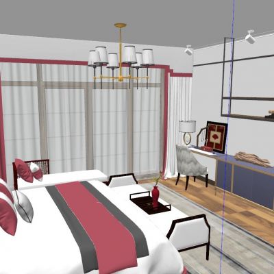 现代简约新中式卧室SU模型