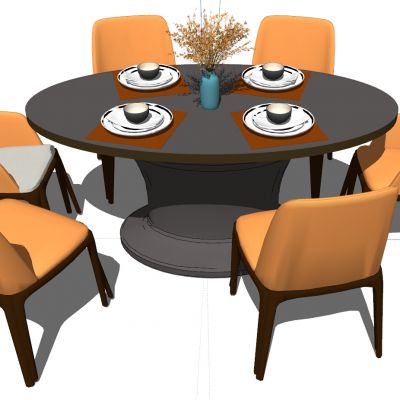 后现代港式新中式圆形餐桌