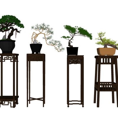 新中式盆景植物花架摆台