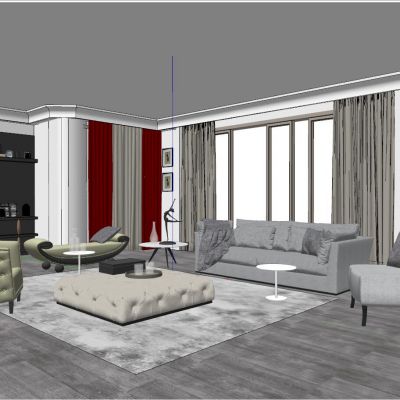 后現(xiàn)代法式簡(jiǎn)歐式港式北歐客廳SU模型