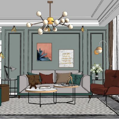 现代北欧轻奢工业风客厅