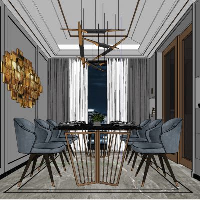现代北欧轻奢新中式餐厅