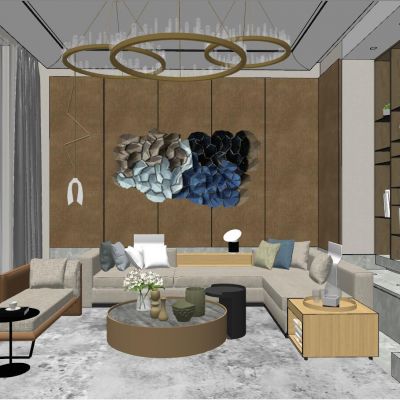 后現(xiàn)代港式北歐輕奢客廳SU模型