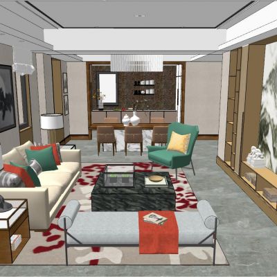 后现代港式轻奢新中式客厅