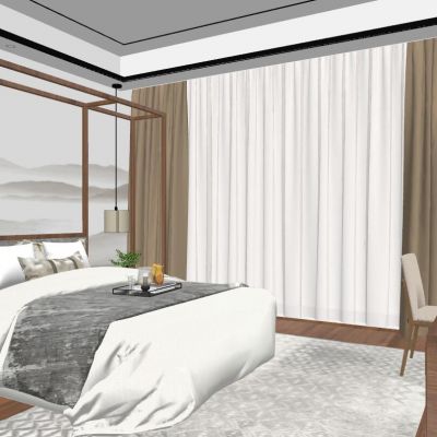 新中式后现代港式卧室SU模型