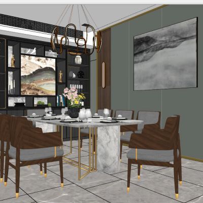 现代北欧低奢新中式餐厅