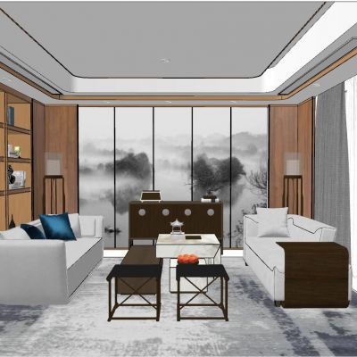 新中式后现代简约港式新古典客厅