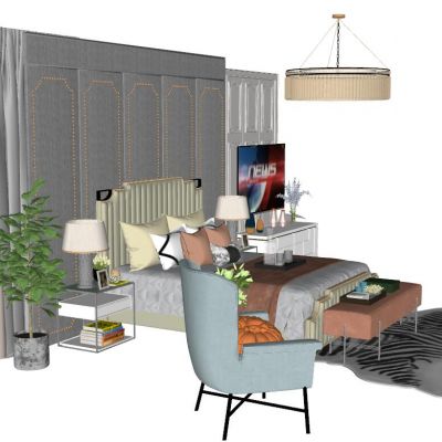 后现代简约港式北欧轻奢卧室