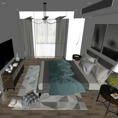 后现代港式北欧卧室SU模型