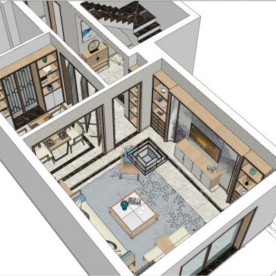 新中式日式别墅客餐厅