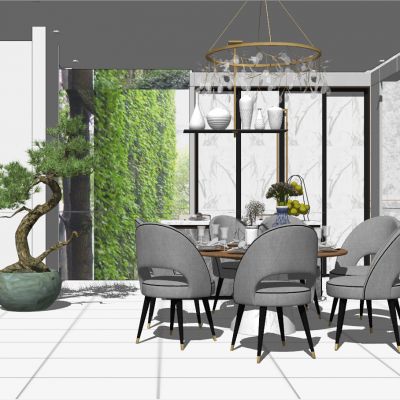 现代新中式北欧低奢圆形餐桌