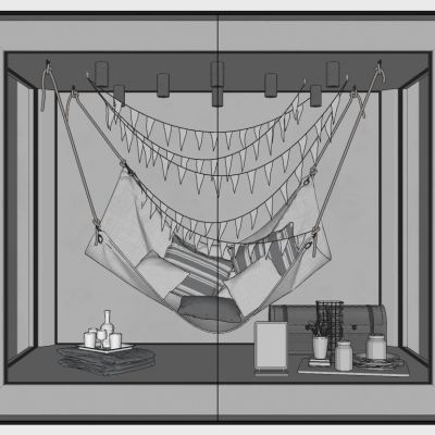 服装展陈现代商场店面橱窗吊床