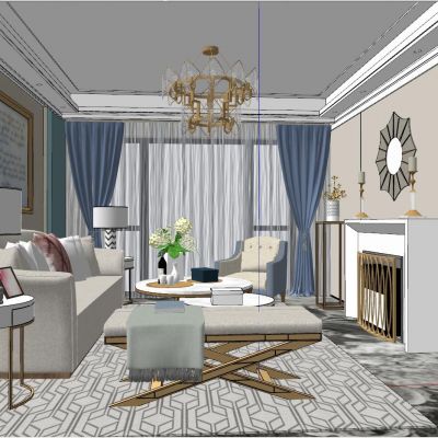 新古典简欧式美式法式客厅SU模型