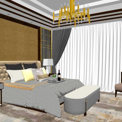 后现代港式北欧新中式卧室