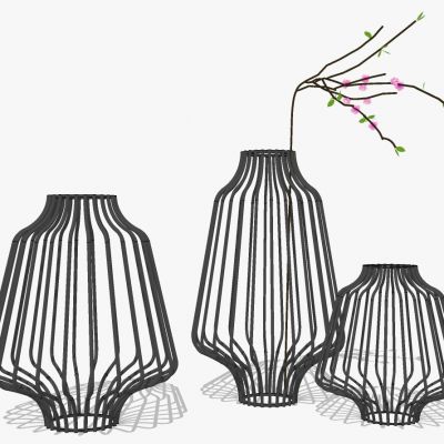 现代新中式铁艺花瓶插花花艺摆件饰品桃花