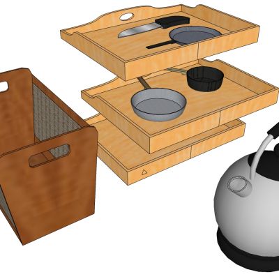 水壶刀锅木质置物架置物筐厨房组合