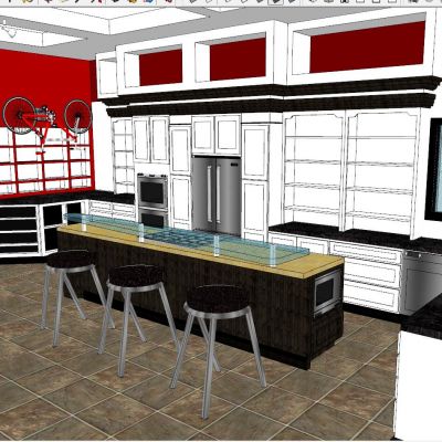 现代北欧乡村厨房空间吧台吧椅自行车