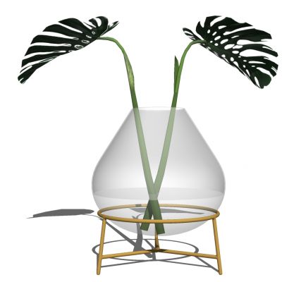 现代玻璃花瓶插花花艺摆件芭蕉叶