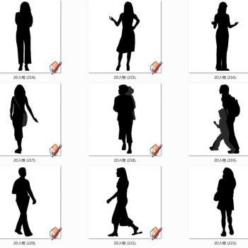 各种人物人群黑白剪影人物