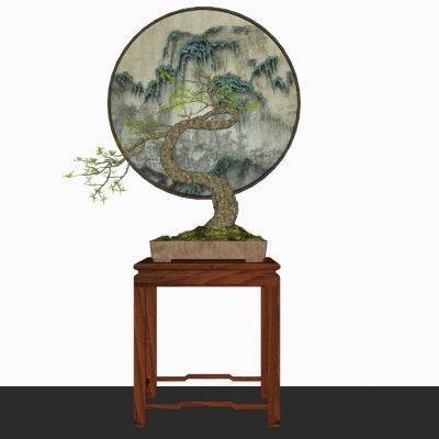 新中式盆景植物花架摆台