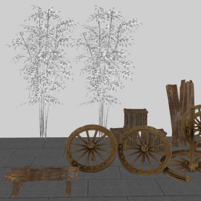 木头车轮长条板凳子木头木箱子