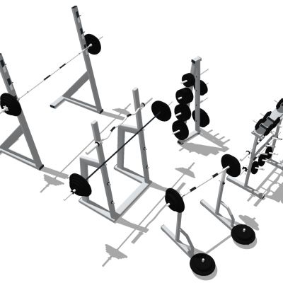 现代健身房健身娱乐器材杠铃哑铃举重SU模型