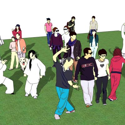 各种人物人群黑白剪影人物