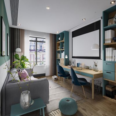 现代北欧轻奢风格书房