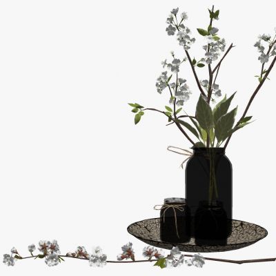 现代新中式陶瓷玻璃花瓶插花花艺摆件饰品梨花