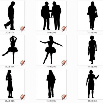 各种人物人群黑白剪影人物