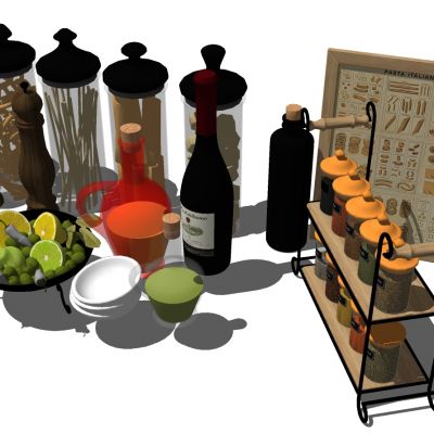 厨房厨具调料水果组合