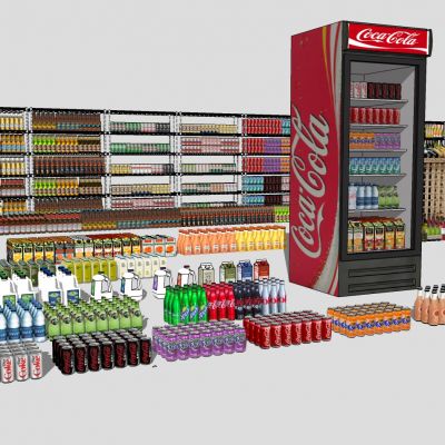 超市饮料可乐芬达雪碧矿泉水果汁红酒货架合集