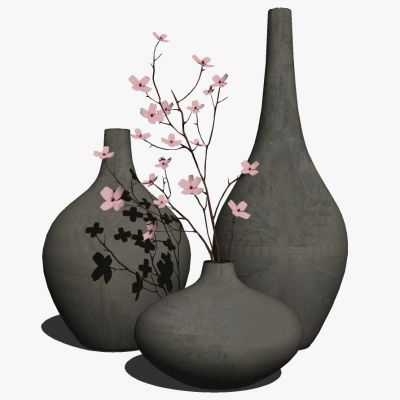 现代新中式陶瓷玻璃花瓶插花花艺摆件饰品桃花