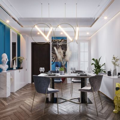 现代北欧简欧轻奢风格餐厅厨房