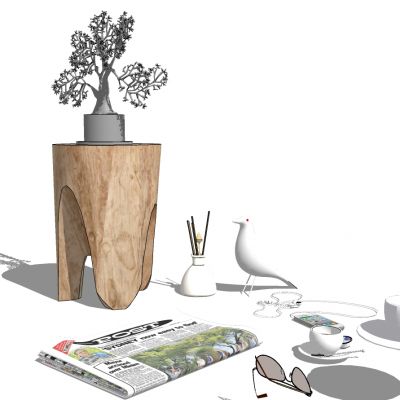 木桩木头边几圆几报纸眼镜盆景摆件