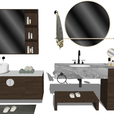 现代新中式轻奢洗手台