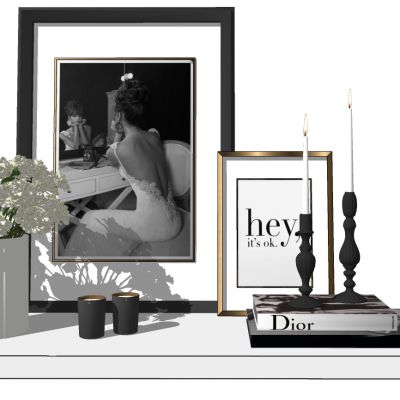 现代相框烛台花瓶摆件SU模型