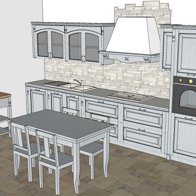 意大式北欧厨房餐桌椅水槽厨柜