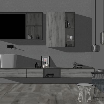 现代卫浴组合,吊柜,洗漱台,摆件边几圆几卫生间