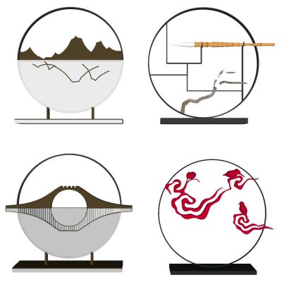 新中式圆形铁艺摆件云纹祥云