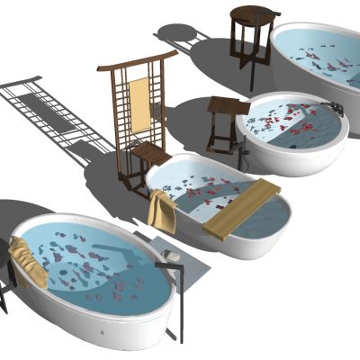 现代新中式毛巾架浴缸