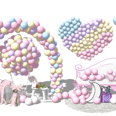 节日气球藤编编织筐铁艺卧榻美陈饰品摆件