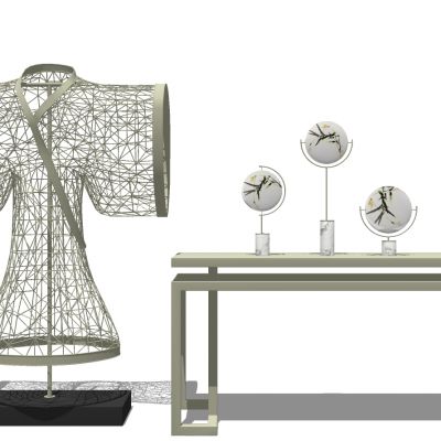 新中式日式镂空网格金属服装摆台摆件条案